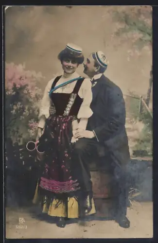 AK Ein Studentenpaar im Atelier