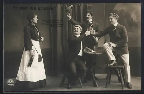 Foto-AK R & K Nr. 5025/2: Studenten feiern und trinken