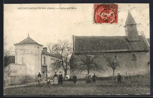 AK Meunet-sous-Vatan, Eglise et Mairie
