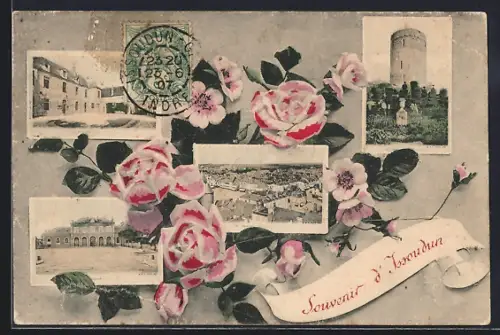 AK Issoudun, Teilansicht, Ortspartien, Turm, Rosen