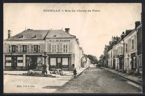 AK Écueillé, Rue du Champ de Foire, Strassenpartie