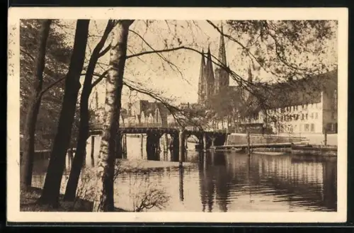 AK Lübeck, Dankwartsbrücke, Dom, Flussansicht