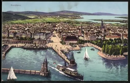 AK Konstanz, Hafen und Gesamtansicht