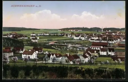 AK Schwenningen a. N., Ortsansicht, Wohnhäuser, Landschaft