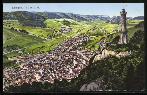 AK Ebingen, Stadtansicht und Aussichtsturm