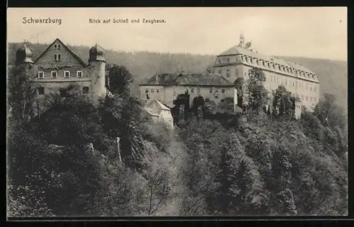 AK Schwarzburg, Blick auf Schloss und Zeughaus