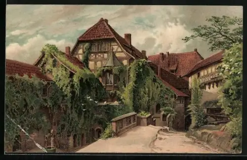 Künstler-AK Wartburg / Eisenach, Vorhof, Hotel und Restaurant