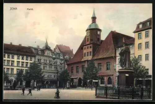 AK Jena, Markt, Rathaus, Denkmal