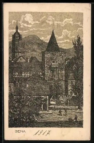 Künstler-AK Jena, Stadtturm und Stadtmauer