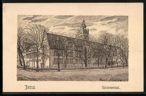 Künstler-AK sign. Rudi Müllers: Jena, Universität