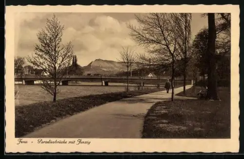 AK Jena, Paradiesbrücke mit Jenzig