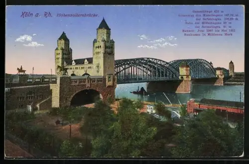 AK Köln a. Rh., Hohenzollernbrücke