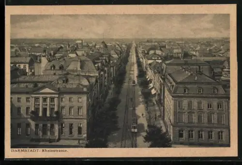 AK Darmstadt, Rheinstrasse, Strassenbahn, Stadtansicht