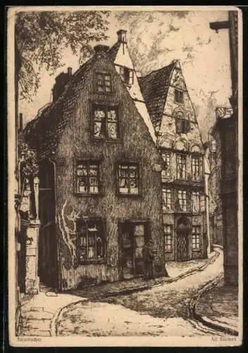 Künstler-AK Bremen, Schnoorhäuser, Alt Bremen