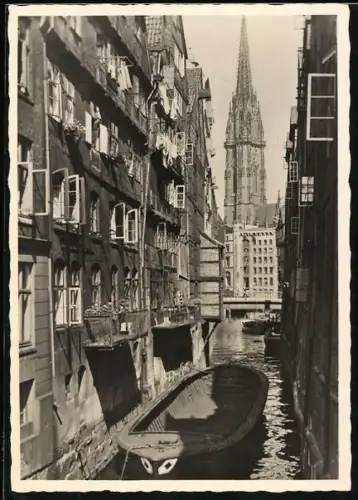 AK Alt-Hamburg, Stöckelhörnfleet mit Blick auf die Nikolaikirche