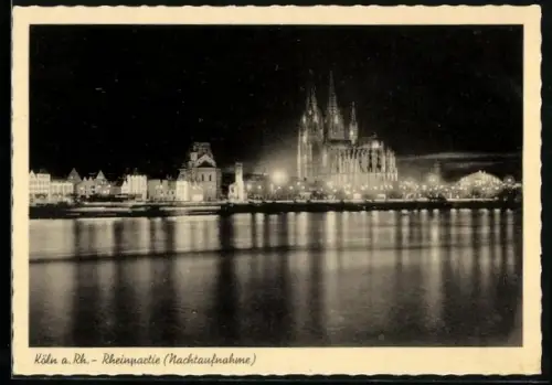 AK Köln a. Rh., Rheinpartie, Nachtaufnahme