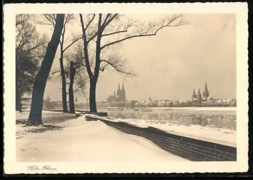 AK Köln, Rhein im Winter mit Blick auf den Dom