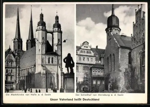 AK Halle a. d. Saale, Marktkirche, Merseburg a. d. Saale, Schlosshof
