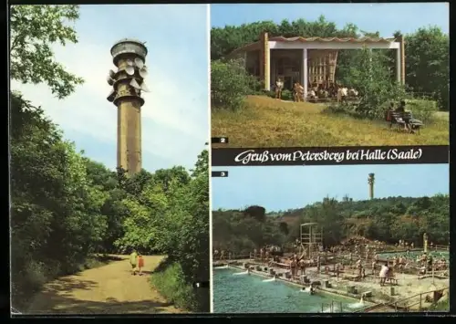 AK Halle / Saale, Aussichtsturm Petersberg, Freibad