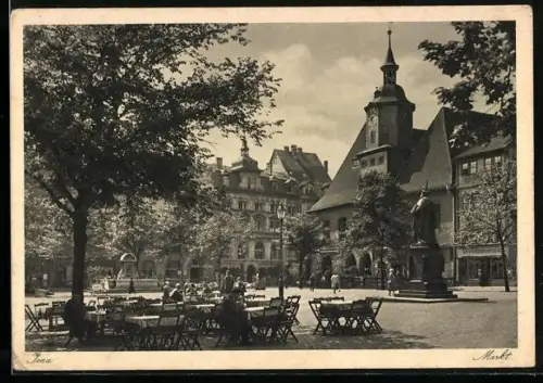 AK Jena, Markt, Rathaus, Bismarckbrunnen, 