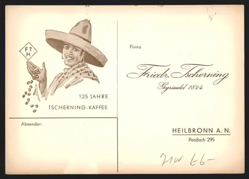 AK Heilbronn A. N., 125 Jahre Tscherning-Kaffee, Firma Friedr. Tscherning