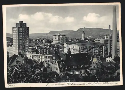 AK Jena, Zeisswerke mit Hochhaus und 100 m hohem Schornstein