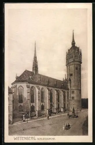 AK Wittenberg / Elbe, Schlosskirche mit Denkmal