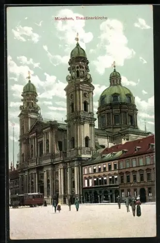 AK München, Blick auf Theatinerkirche am Odeonsplatz