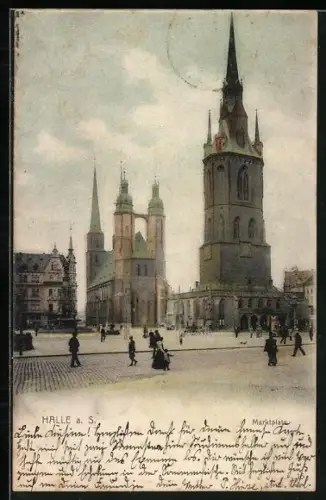 AK Halle a. S., Marktplatz mit Kirche