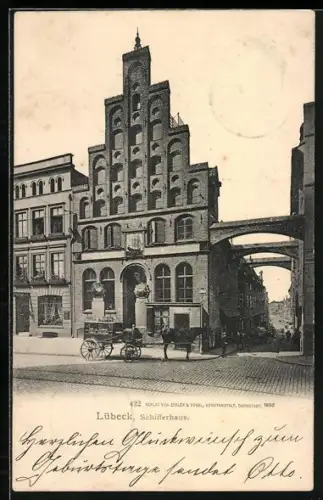 AK Lübeck, Schifferhaus mit Strassenpartie