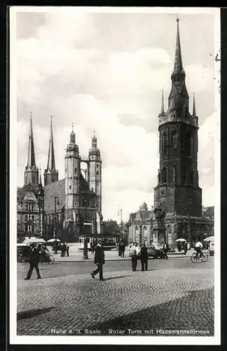 AK Halle / Saale, Roter Turm mit Hausmannstürmen