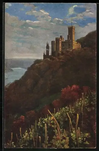 Künstler-AK Heinrich Hoffmann: Koblenz-Stolzenfels, Blick zum Schloss Stolzenfels