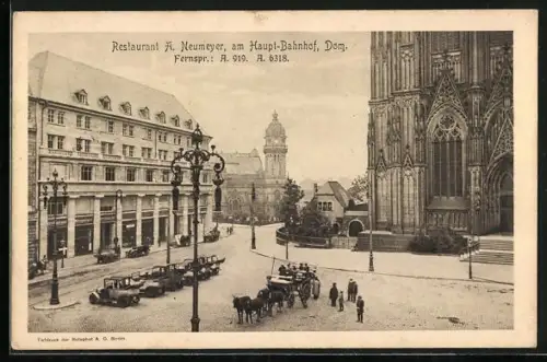 AK Köln a. Rh., Deichmannhaus, Dom, Restaurant A. Neumeyer am Hauptbahnhof