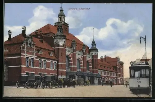 AK Lübeck, Bahnhof, Strassenbahn