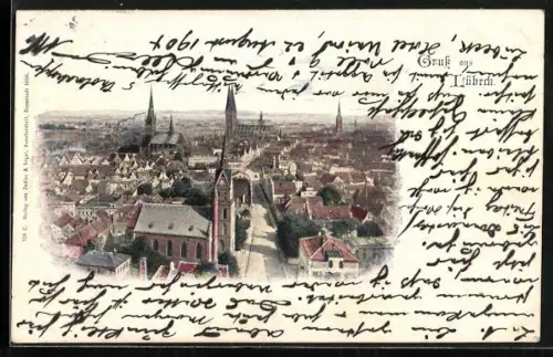 AK Lübeck, Stadtansicht mit Kirchen und Türmen