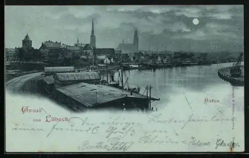 Mondschein-AK Lübeck, Hafen