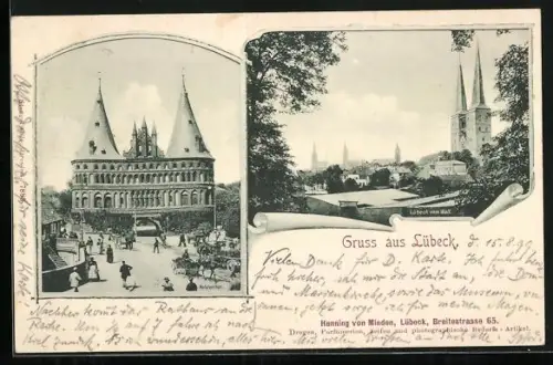 AK Lübeck, Holstentor, Blick vom Wall