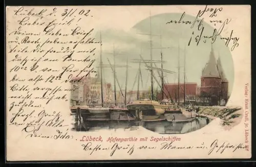 AK Lübeck, Hafenpartie mit Segelschiffen