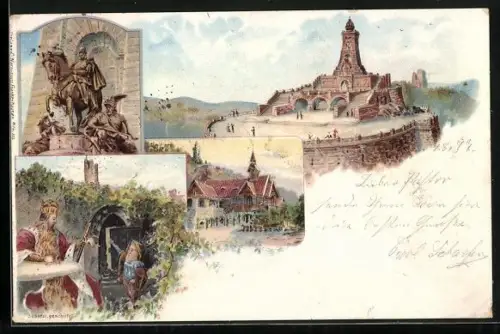 Lithographie Kyffhäuser, Kaiser-Wilhelm-Denkmal