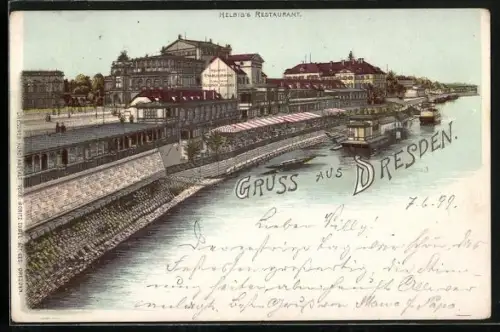 Lithographie Dresden, Helbig`s Restaurant am Elbufer
