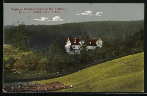 AK Einbeck, Kurhaus Waldschlösschen, Bes. Fr. Erfurt
