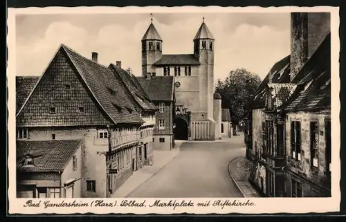AK Bad Gandersheim /Harz, Marktplatz mit Stiftskirche