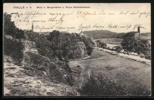 AK Halle a. S., Bergschänke, Ruine Giebichenstein, Brücke