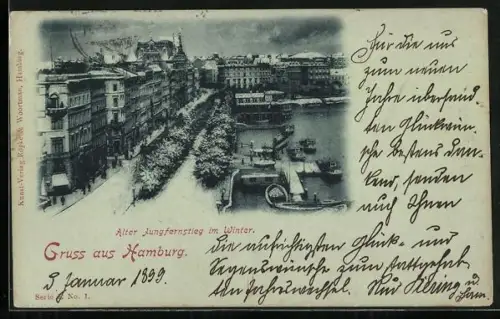 AK Hamburg-Neustadt, Alter Jungfernstieg im Winter