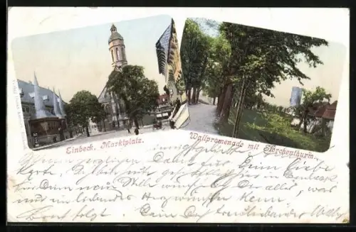 AK Einbeck, Marktplatz, Waldpromenade mit Storchenturm
