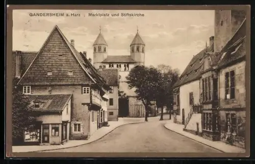 AK Gandersheim a. Harz, Marktplatz, Stiftskirche