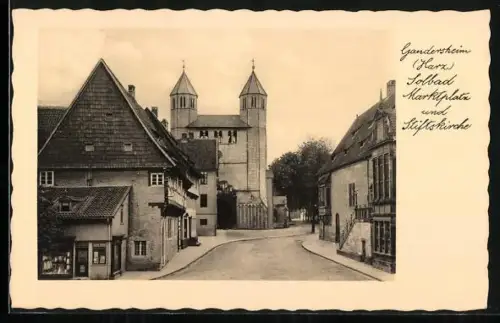 AK Gandersheim /Harz, Marktplatz, Stiftskirche