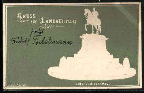 Lithographie Landau /Pfalz, Luitpold-Denkmal