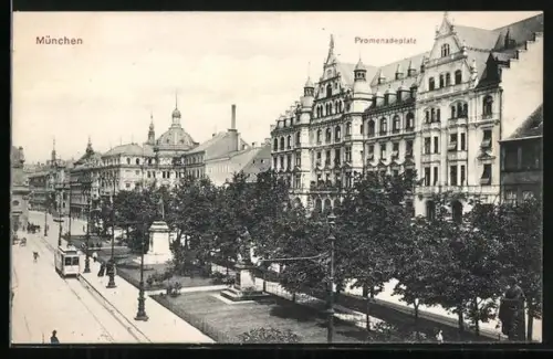 AK München, Promenadeplatz mit Strassenbahn