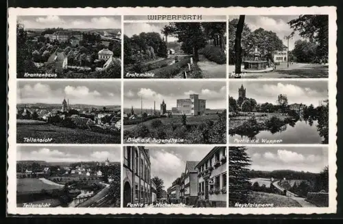 AK Wipperfürth, Krankenhaus, Erstemühle, Markt, Blick auf Jugendheim, Neyetalsperre